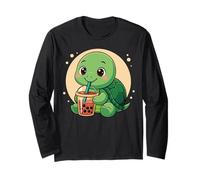 Cute Turtle Kawaii Anime Beber Bubble Tea Girl Kids Manga Larga