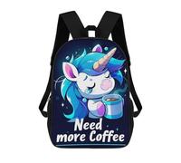 Cute Unicorn Needs More Coffee Mochila Infantil De 17 Pulgadas, Mochila Escolar Con Estampado 3D De Dibujos Animados Para Niños Y Adolescentes.