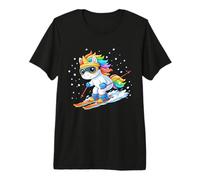 Cute Unicorn on Ski Funny Ski and Winter Sports Men Women Camiseta Premium