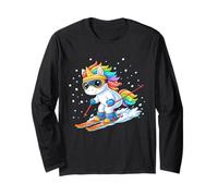 Cute Unicorn on Ski Funny Ski and Winter Sports Men Women Manga Larga