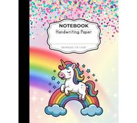 Cute Unicorn Rainbow Notebook, Handwriting Practice Paper with Wide Lines and Dotted Center Line for Writing Practice, 100 pages, 7.5 x 9.25 inches