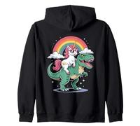 Cute Unicorn Riding T Rex Dinosaur Rainbow Clouds Sudadera con Capucha