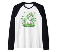 Cute Unicorn Shamrock St Patricks Day Girls Kids Lepricorn Camiseta Manga Raglan