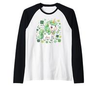 Cute Unicorn Shamrock St Patricks Day Girls Kids Lepricorn Camiseta Manga Raglan