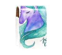 Cute Unicorn Sweet Dream - Estuche portátil para pintalabios para viajes, mini caja de almacenamiento de lápiz labial con espejo para mujeres y mujeres, bolsa de cosméticos de cuero, Varios colores, 9.5x2x7 cm/3.7x0.8x2.7 in