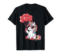 Cute Unicorn Valentine Heart Balloon Love Art Camiseta