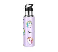 Cute Unicorns Rainbow - Botella de agua de acero inoxidable aislada al vacío de 20 onzas, botella de agua deportiva sin BPA con popote a prueba de fugas