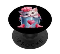Cute Valentines Cat Mom Graphic For Girls Who Loves Cats PopSockets PopGrip Adhesivo