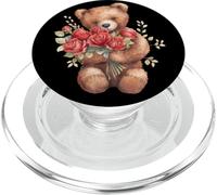 Cute Valentines Teddy Bear Motif For Mama Bouquet of Roses PopSockets PopGrip para MagSafe