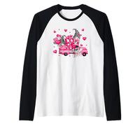 Cute Valentines Truck For Women Men with Pink Love Gnomes Camiseta Manga Raglan