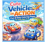 Cute Vehicles In Action: Cute Cars, Trucks & Construction Machines Coloring Book for Kids Ages 4-8
