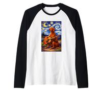 Cute Vizsla Playing Guitar Whimsical Art Dog Music Camping Camiseta Manga Raglan