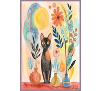 Cute Watercolor Cat Lined Notebook: Dusty Plum Aesthetic Botanical Black Cat Journal 6x9 Inches 120 Pages Lined Notebook for Women, Girls, Cat Lovers, School & Office Supplies, Gift