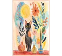 Cute Watercolor Cat Lined Notebook: Peach Aesthetic Botanical Black Cat Journal 6x9 Inches 120 Pages Lined Notebook for Women, Girls, Cat Lovers, School & Office Supplies, Gift