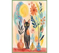 Cute Watercolor Cat Lined Notebook: Sage Green Aesthetic Botanical Black Cat Journal 6x9 Inches 120 Pages Lined Notebook for Women, Girls, Cat Lovers, School & Office Supplies, Gift