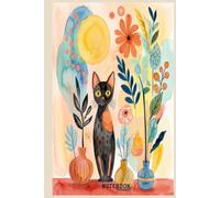 Cute Watercolor Cat Lined Notebook: Soft Sand Aesthetic Botanical Black Cat Journal 6x9 Inches 120 Pages Lined Notebook for Women, Girls, Cat Lovers, School & Office Supplies, Gift
