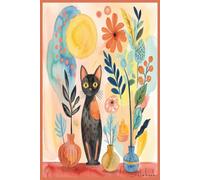 Cute Watercolor Cat Lined Notebook: Terracotta Aesthetic Botanical Black Cat Journal 6x9 Inches 120 Pages Lined Notebook for Women, Girls, Cat Lovers, School & Office Supplies, Gift