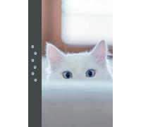 Cute White Cat Notebook Journal: 120 Lined pages with paw-themed endpages, 6 x 9, for home, school, office supplies, diary, gift