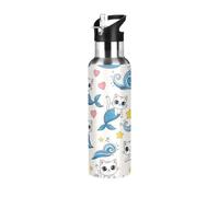 Cute White Cats Eyes - Botella de agua de acero inoxidable aislada con pajilla, 20 onzas, sin BPA, botella de agua deportiva aislada a prueba de fugas