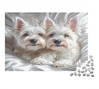 Cute White Dogs-Artistic Pet Illustration 1000Pc Puzzle for Adults Two White Dogs on A Bed for The Whole Family Women, Gifts for Men 70x50cm/1000pcs