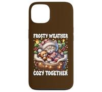 Cute Winter Cat Cuddle with Teddy Bear Cozy Christmas Vibes Carcasa para iPhone 13