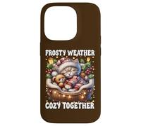Cute Winter Cat Cuddle with Teddy Bear Cozy Christmas Vibes Carcasa para iPhone 14 Pro