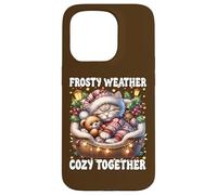 Cute Winter Cat Cuddle with Teddy Bear Cozy Christmas Vibes Carcasa para iPhone 15 Pro