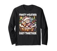 Cute Winter Cat Cuddle with Teddy Bear Cozy Christmas Vibes Manga Larga