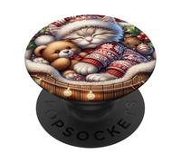 Cute Winter Cat For Kitten Mom and Dad Red Christmas Vibes PopSockets PopGrip Adhesivo