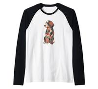Cute Womens Girl Multicolored Folk Art Bernedoodle Dog Lover Camiseta Manga Raglan