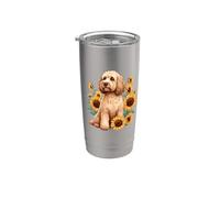 Cute Womens Girls Dog Lover Sunflowers Flowers Cockapoo Vaso térmico de acero inoxidable de doble pared