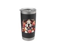 Cute Womens Girls Floral Flowers English Bulldog Lover Vaso térmico de acero inoxidable de doble pared