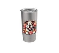 Cute Womens Girls Floral Flowers English Bulldog Lover Vaso térmico de acero inoxidable de doble pared
