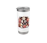 Cute Womens Girls Floral Flowers English Bulldog Lover Vaso térmico de acero inoxidable de doble pared