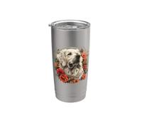Cute Womens Girls Flowers Floral Great Pyrenees Lover Vaso térmico de acero inoxidable de doble pared