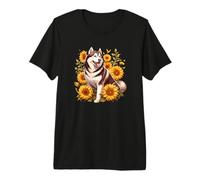 Cute Womens Girls Flowers Floral Siberian Husky Dog Lover Camiseta Premium