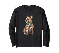 Cute Womens Girls Multicolored Folk Art French Bulldog Lover Manga Larga