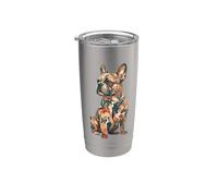 Cute Womens Girls Multicolored Folk Art French Bulldog Lover Vaso térmico de acero inoxidable de doble pared