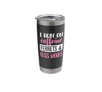 Cute Womens Girls Run on Caffeine & Words Ferret Lover Vaso térmico de acero inoxidable de doble pared
