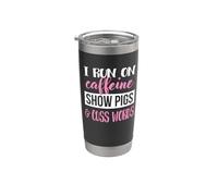 Cute Womens Moms Girls I Run On Caffeine & Show Pigs Lover Vaso térmico de acero inoxidable de doble pared