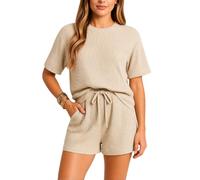 Cute Women's Soft Ribbed Knit Romper Short Sleeve Drawstring Waist Casual Loungewear Playsuit with Pockets Black Summer Vacation Outfit