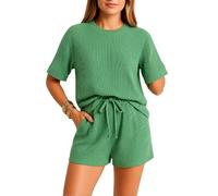 Cute Women's Soft Ribbed Knit Romper Short Sleeve Drawstring Waist Casual Loungewear Playsuit with Pockets Black Summer Vacation Outfit