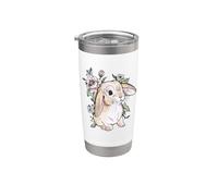 Cute Womens Watercolor Flowers Mini Holland Lop Rabbit Lover Vaso térmico de acero inoxidable de doble pared