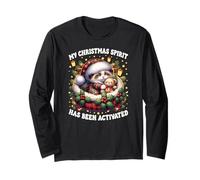 Cute Xmas Cat For Women and Kitten Mom with Christmas Vibes Manga Larga