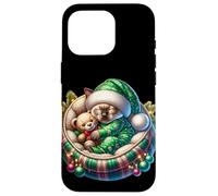 Cute Xmas Siamese Cat Cuddle with Teddy Bear At Christmas Carcasa para iPhone 16 Pro