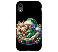 Cute Xmas Siamese Cat Cuddle with Teddy Bear At Christmas Carcasa para iPhone XR