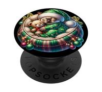 Cute Xmas Siamese Cat Cuddle with Teddy Bear At Christmas PopSockets PopGrip Adhesivo