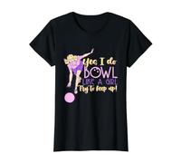 Cute Yes I Do Bowl Like A Girl Try To Keep Up! - Juego de Bolos para Mujer Camiseta gráfica económica, Mujer, Negro, L