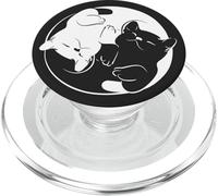 Cute Yin Yang Cats Design Kitty Black and White Background PopSockets PopGrip para MagSafe