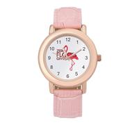 Cute Zero Flocks Given Flamingo - Elegante reloj analógico de cuarzo para mujer con correa de piel